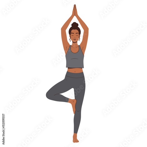 Vector illustration of a young adult balancing in tree pose (Vrikshasana)