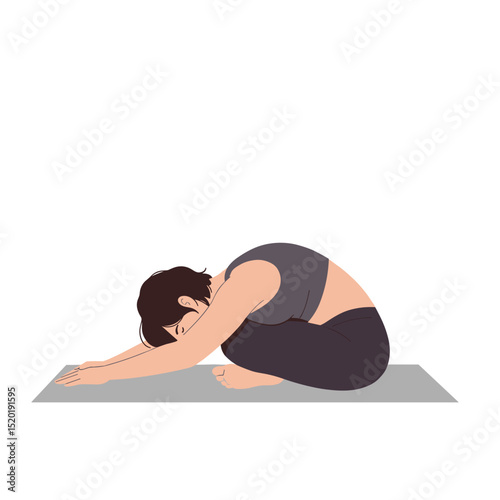 illustration of a young person in child’s pose (Balasana)