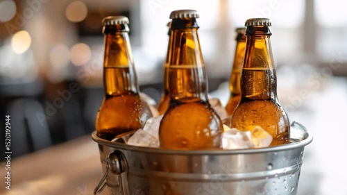 Refreshing Beer Bottles in Ice Bucket: Perfect for Restaurants and Social Gatherings