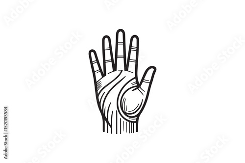 A hand outline silhouette with a simple, understated design set against a white background. 
