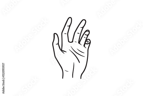A hand outline silhouette with a simple, understated design set against a white background. 