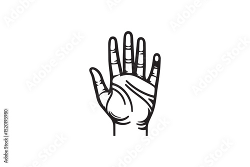 A hand outline silhouette with a simple, understated design set against a white background. 