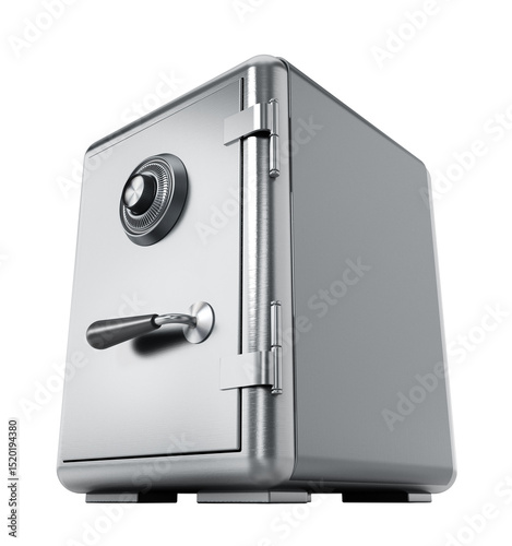 Steel safe with closed door on transparent background. 3D illustration