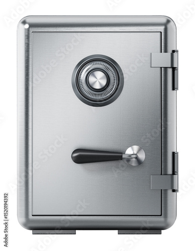 Steel safe with closed door on transparent background. 3D illustration