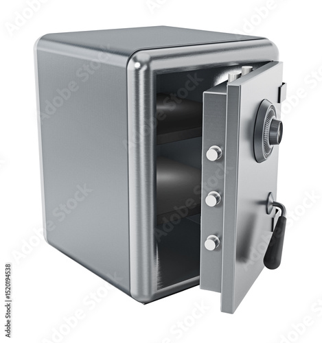 Steel safe with open door on transparent background. 3D illustration