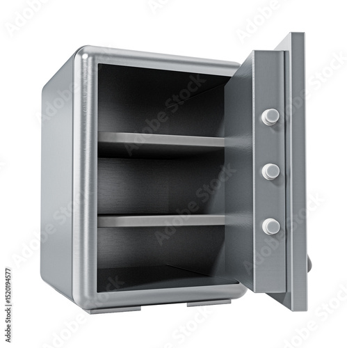 Steel safe with open door on transparent background. 3D illustration