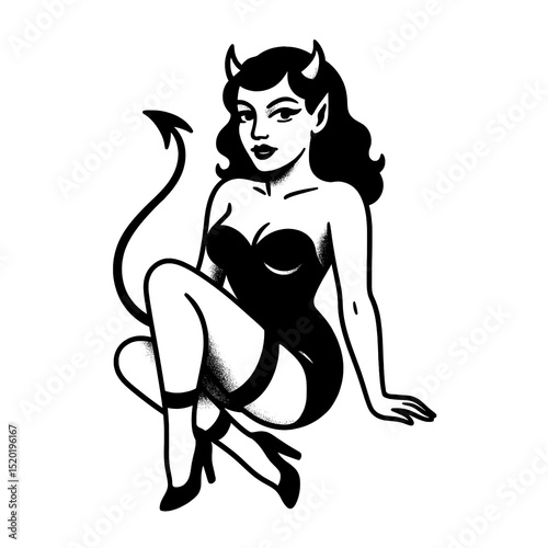 Pin-Up Devil Girl Vector Illustration