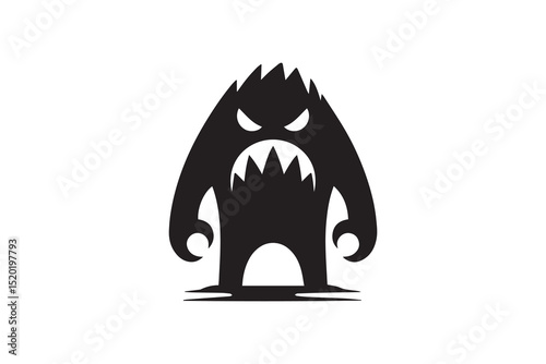 A monster silhouette with a simple, understated design set against a white background. 