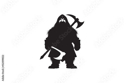 A Dwarf warrior  silhouette with a simple, understated design set against a white background. 