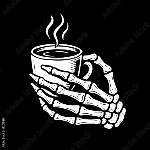 Skeleton Hand Holding Coffee Cup Vector Illustration