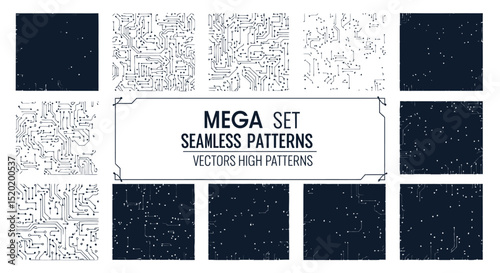 Mega Set of Seamless Cyber Patterns High-Tech Digital Textures