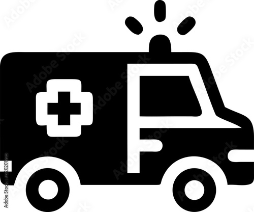 Emergency Medical Service Icon Set Featuring Ambulance Van Designs for Rescue and Healthcare Related Projects and Visual Communication Materials