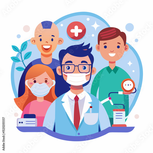 Dog Dentist Concept Illustration A cartoon dog getting dental care from a dentist or orthodontist showcasing a lighthearted approach to