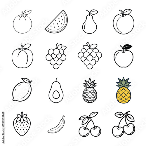 Fruit icon set. Linear style fruit set. Vector illustration.