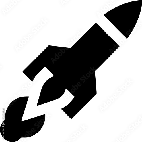 Black and White Silhouette Illustration of a Rocket Launching with Smoke Trail Ideal for Space Exploration or Technology Themes