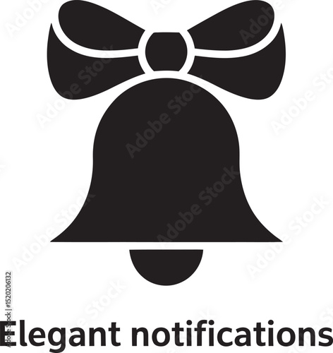 Elegant bell illustration shows a ribbon and a clapper in black silhouette