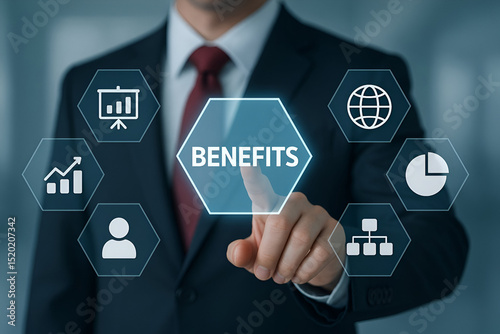 Businessman selecting benefits on a touchscreen