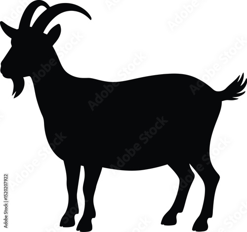 Silhouette of a goat standing on a white background in a simple style
