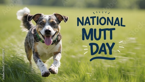 Playful dog running in a grassy field on National Mutt Day  