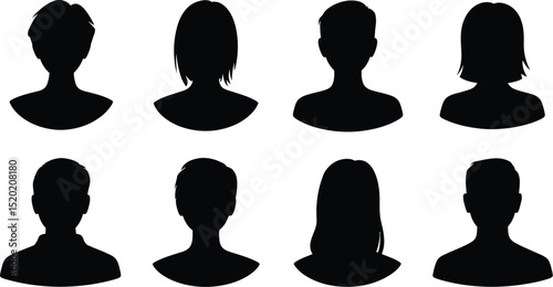 Silhouettes of diverse people showing different hairstyles and necklines