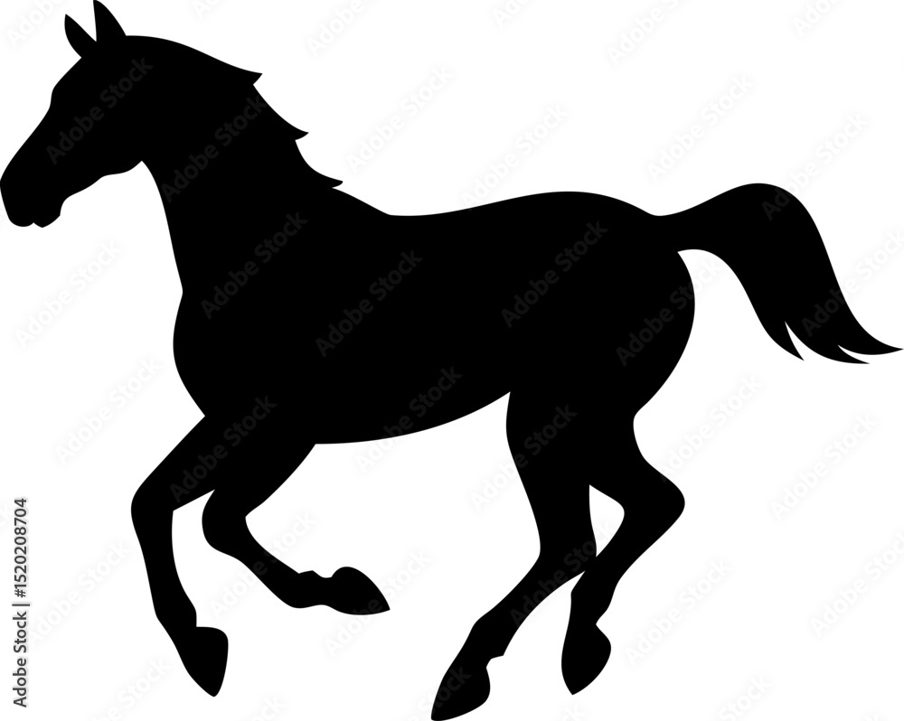 Fototapeta premium Dynamic silhouette illustration of a running horse showcasing power speed and freedom with a clean vector design suitable for various