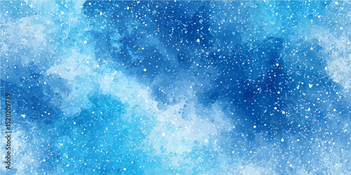 space background with stars. abstract winter-themed blue background with shimmering snow and beautifully patterned snowflakes