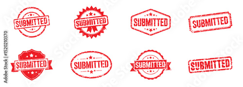set of red grunge submitted stamp icons vector illustrations for application process and document handling