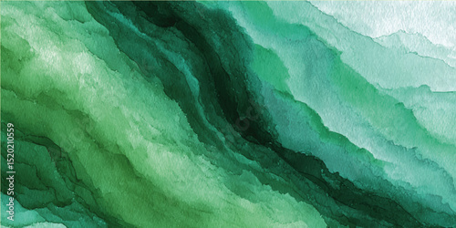 Green Watercolor Texture Background. Black emerald jade green abstract pattern watercolor background. Stain splash rough daub grain grunge. Dark shades.