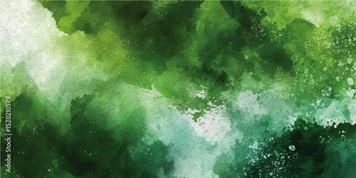 Green Watercolor Texture Background. Black emerald jade green abstract pattern watercolor background. Stain splash rough daub grain grunge. Dark shades.