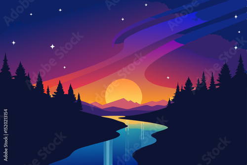 night landscape with mountains