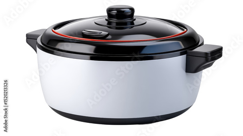 Sleek Modern Cooking Pot With Black Lid And White Body Set Against Transparent Background photo