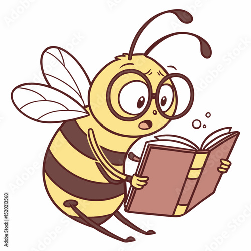A Smart Bee Reading A Book With A Thoughtful Expression