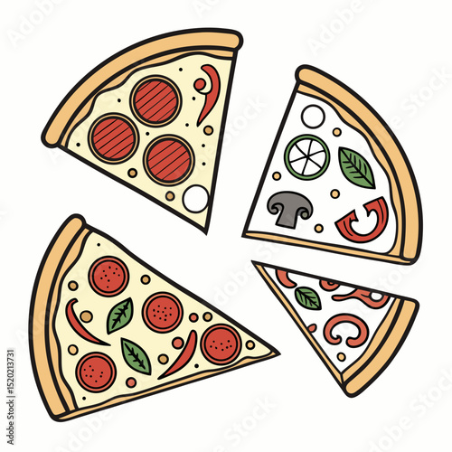 Delicious Pizza Slices with Pepperoni and Vegetables For Tasty Meal