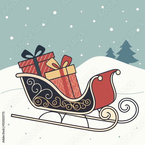 Gifts are delivered with Sleigh on Christmas Eve Snowy Background