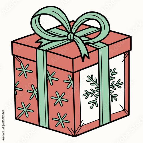 A Gift for the Holidays Present with Ribbon and Snowflake