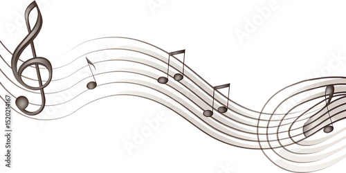 Musical notes wave treble clef design isolated on a white background png ai generated