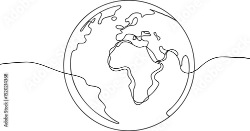One line globe, earth planet outline, Continuous one line art drawing of earth planet, Globe, geography vector outline, Single line illustration of world map 