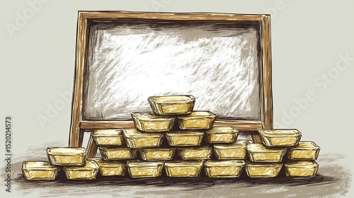 Stacked Gold Bars with Empty Frame for Creative Financial Concepts