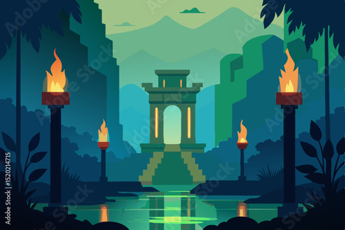 vector illustration of a mosque in the morning