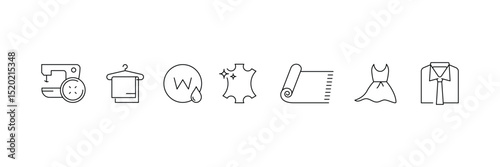 Set of laundry services icon collection. Leather dry cleaning, laundromat, ironing symbol.