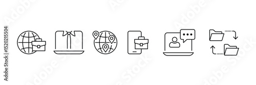 Set of work at home icon collection. Remote working, Online working, data transfer symbol.