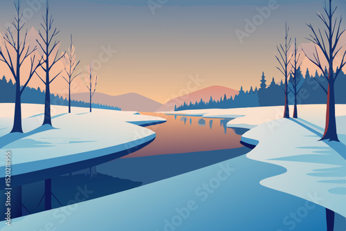 winter sunset in the mountains