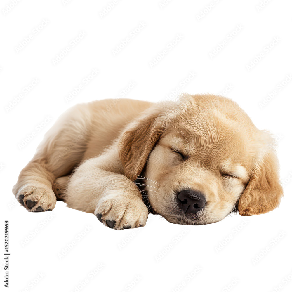 Cute golden retriever puppy sleeping on white surface with peaceful expression in soft lighting Cute golden retriever puppy sleeping on white surface with peaceful expression in soft lighting