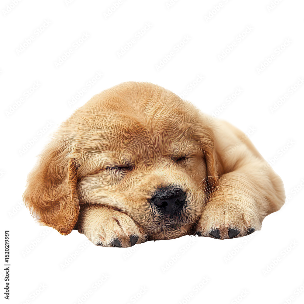 Cute golden retriever puppy sleeps peacefully on a soft surface Cute golden retriever puppy sleeps peacefully on a soft surface