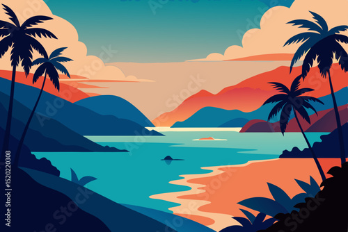 tropical beach with palm trees