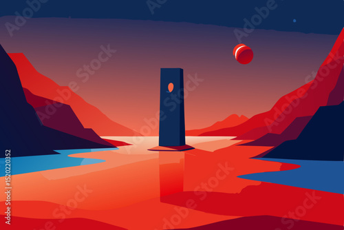 3d render of a lighthouse in the sunset