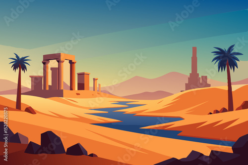 desert landscape with palm trees