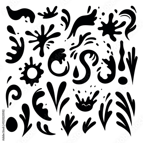 water drop set, waves stencil, drip, water splash. vector illustration