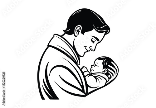Father Holding Newborn Baby – Tender Silhouette Vector Depicting New Fatherhood Bond on Father’s Day