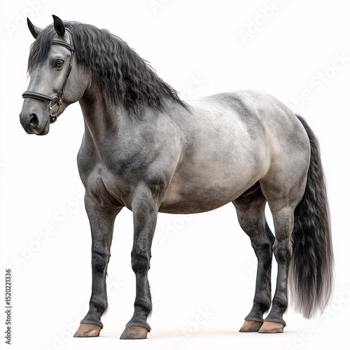 Majestic Gray Stallion. Beautiful & Muscular Equestrian Animal in Pasture Background - Horse Portrait Photography